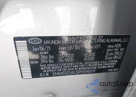 2023 Hyundai Santa Fe Calligraphy из США, поврежденный, VIN 5NMS5DAL5PH590717